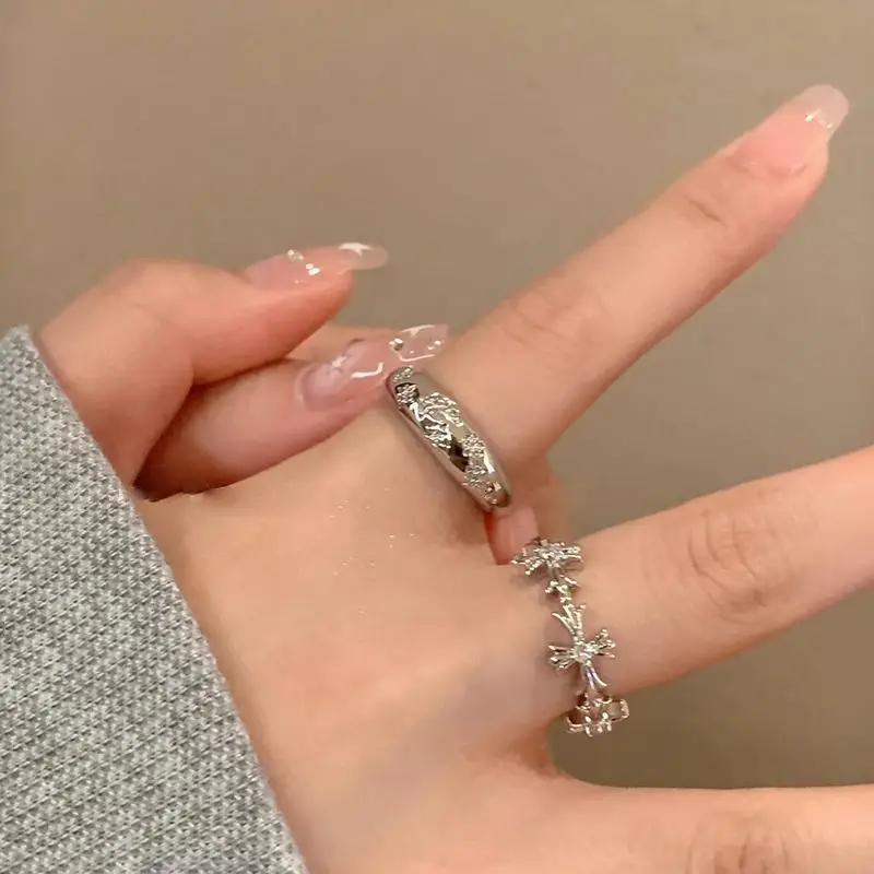 Gothic Cross Open Rings 1/2PCS For Women and Men Exquisite Diamond Jewelry
