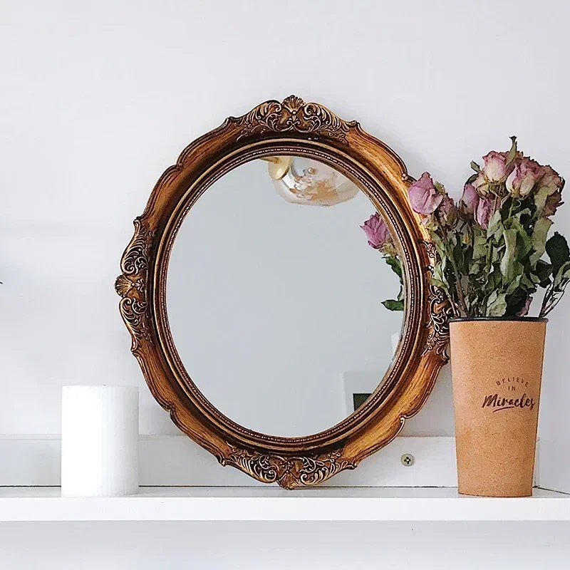 

Compact Aesthetic Mirror Korean Room Pocket Dressing Bathroom Wall Art Mirror Vintage Shower Gold Espelho Bedroom Decoration