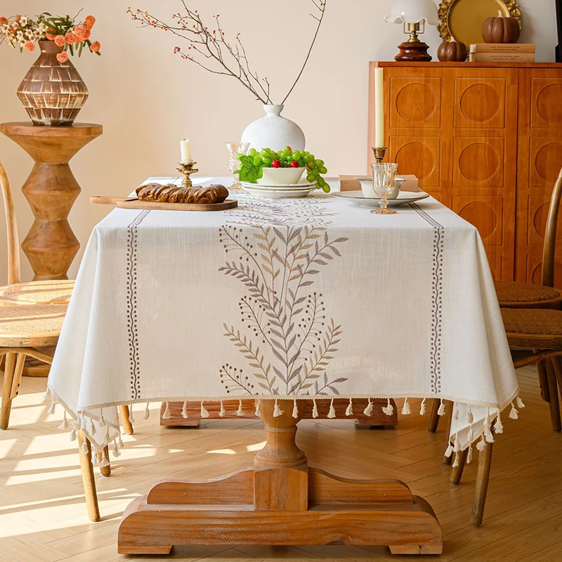 Rustic Coffee Leaves Pattern Waterproof Tablecloth - Cotton Linen Rectangle for Kitchen and Living Room Decor