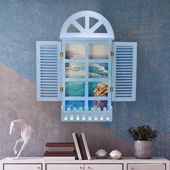 빈티지 지중해 창문 셔터 벽걸이 장식, 가짜 창문 블라인드, 나무 창문 프레임, 웨딩 장식 공예 상품 이미지