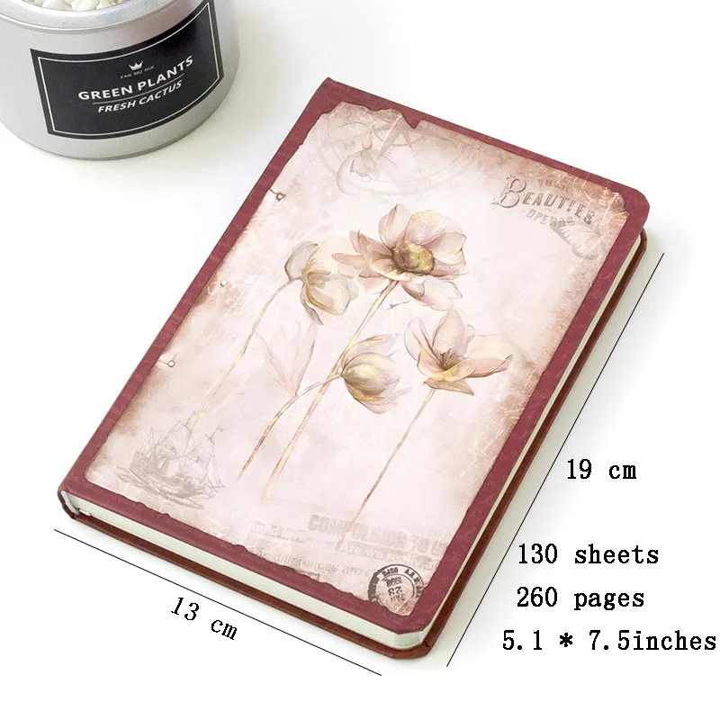 레트로 노트 컬러 페이지 꽃 테마 그림 유럽 스타일 하드 커버 스크랩북 개인 일기 학생 메모장