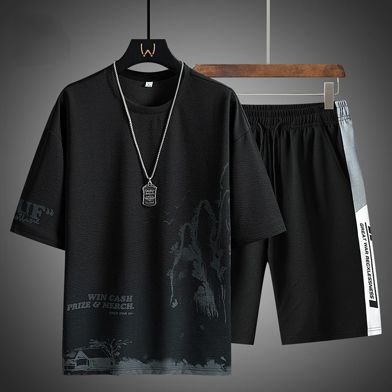 

Casual Men's Printed Sets High Quality T-shirt + Shorts Tracksuits Suit Summer O-Neck T Shirt Set New Sports Running Men Clothes