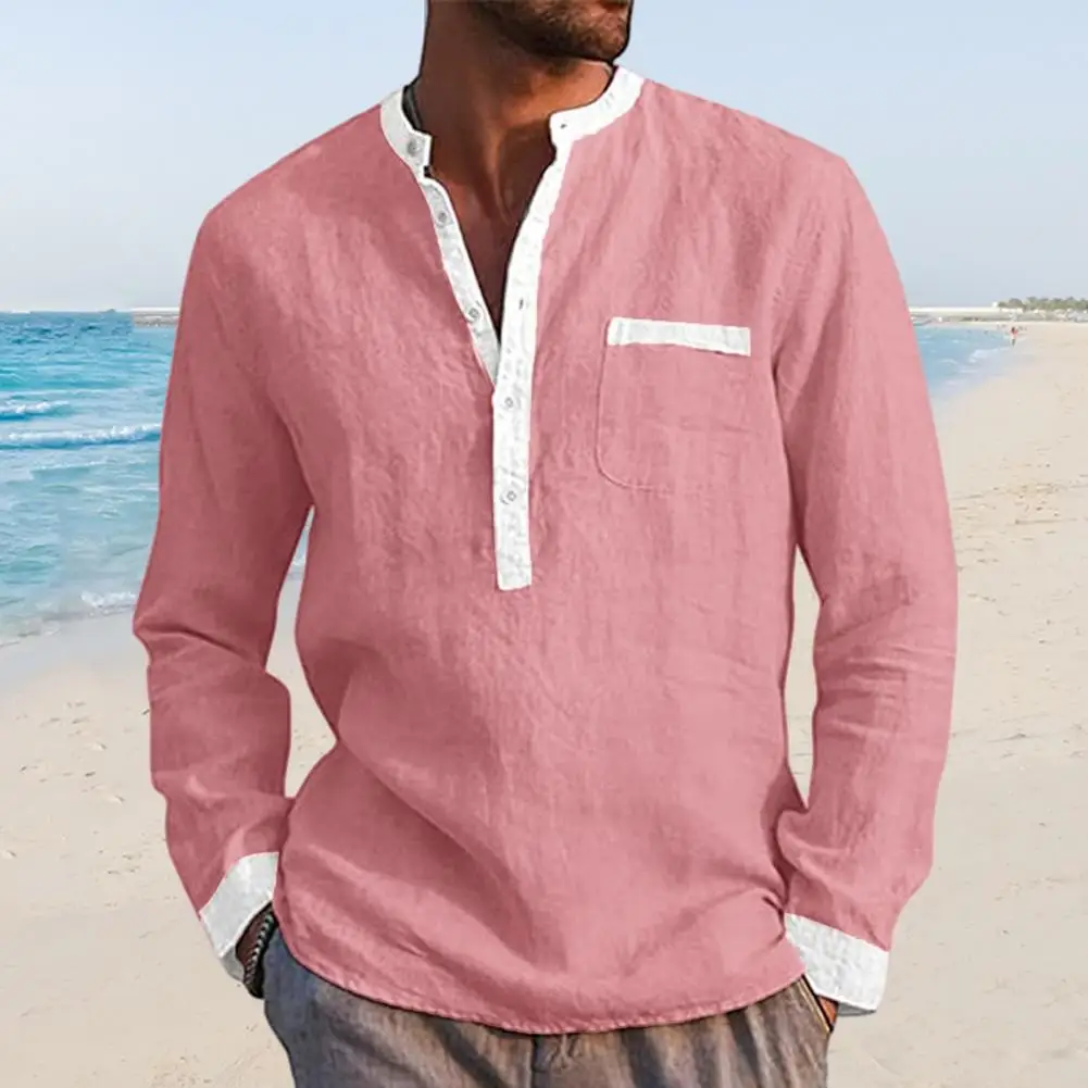 

Soft Men Top Stylish Men's Henley Collar Pullover Slim Fit Soft Fabric for Daily Commute Casual Spring/fall Outfits Contrast