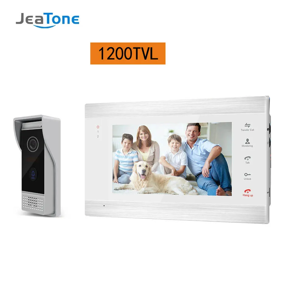 

Jeatone 7inch Smart House Video Doorbell Monitor 1200TVL Outdoor Security Camera Door Phone Intercom System Support Unlock
