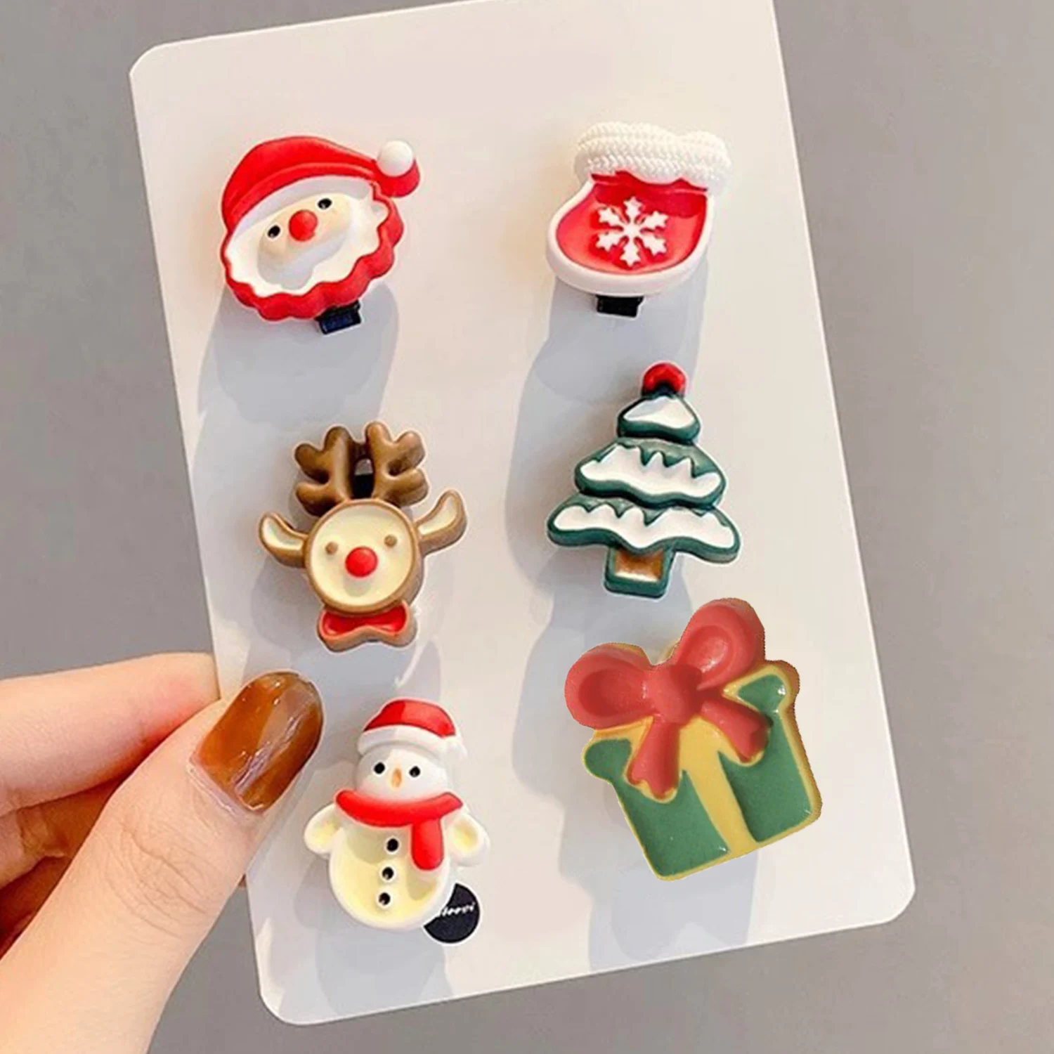 

6PCS Children Cute Christmas Mini Hair Clips For Women Santa Claus Snowman Deer Resin Metal BB Hairpins Hair Accessories