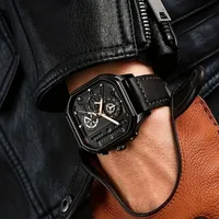 Montre carrée de luxe à grand cadran pour hommes, bracelet en cuir PU décontracté, montres de sport pour hommes 4