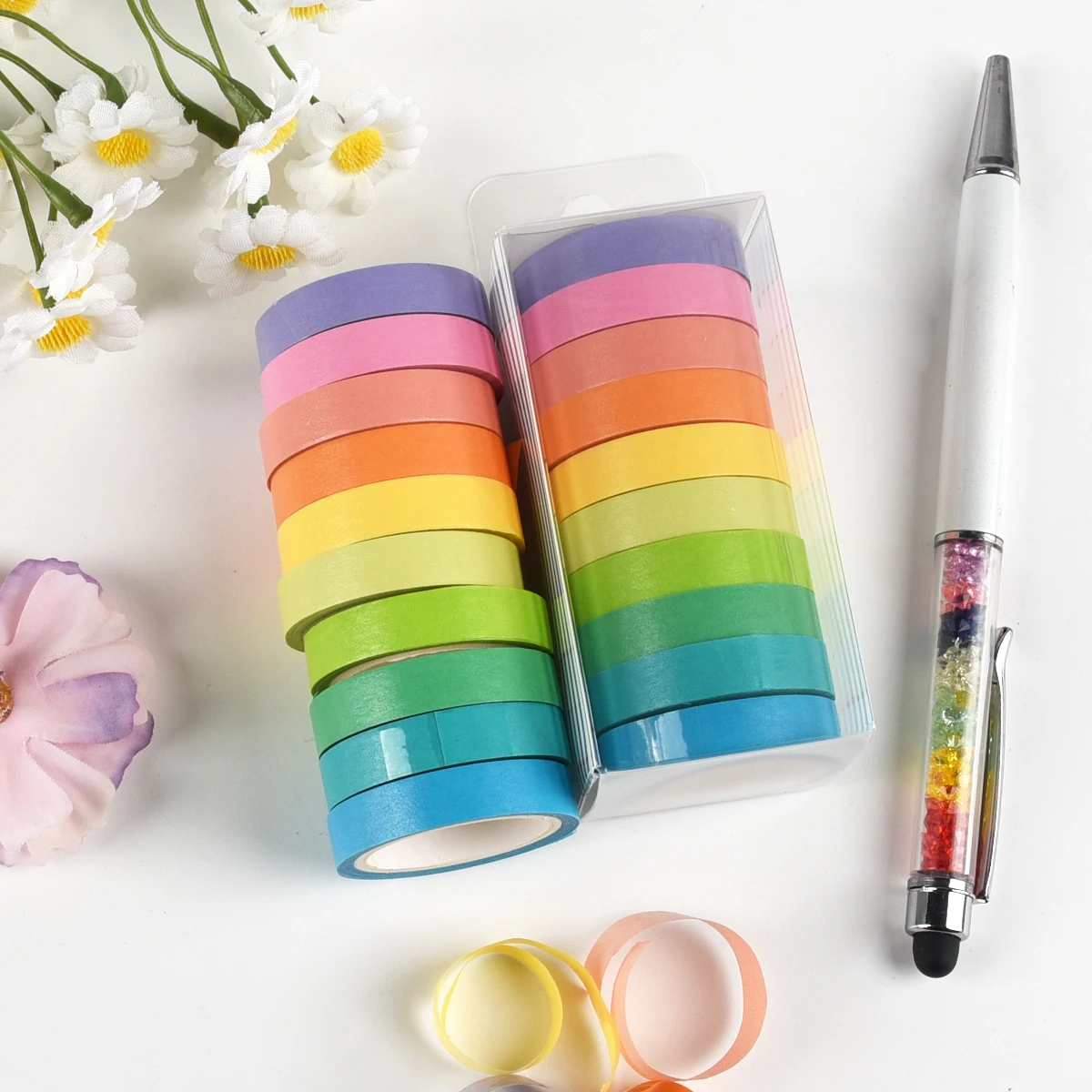 10Rolls/lot Rainbow Washi Tapes Scrapbooking Basic Masking Tape Journal Supplies Decorative Adhesive Stationery Washi Tape Set 2