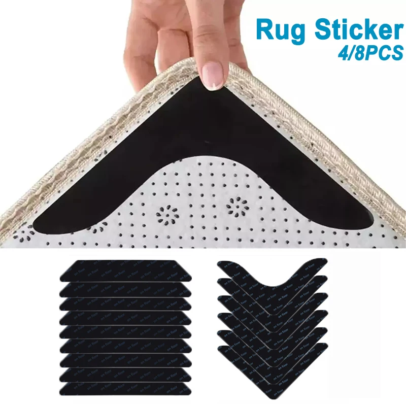 4/8PCS Rug Gripper Tape Double Sided Adhesive Rug Floor Stickers Washable Reusable Anti-slip Rug Pad Carpet Tape