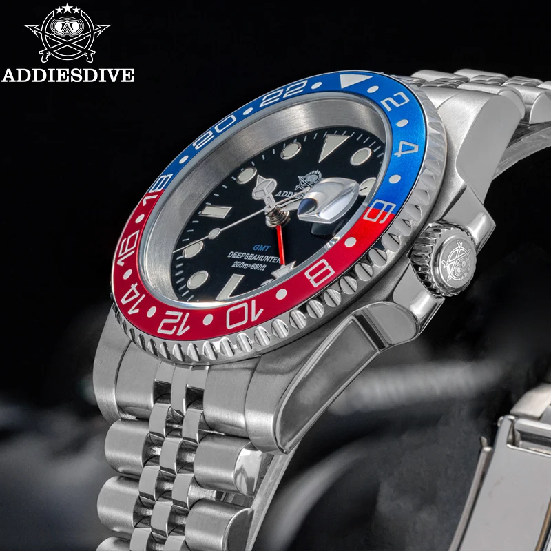 ADDIESDIVE Men's GMT Watch Relogios Masculino 20Bar Waterproof BGW9 Super Luminous 316L Stainless Steel Luxury Quartz Watch