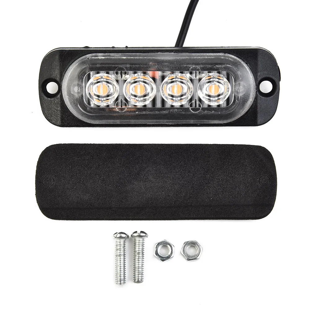 

4pc 4 LED Car Warning Light Grill Breakdown Emergenc/y Light Car Truck Trailer Beacon Lamp LED Side Light For Cars 12V-24V Amber