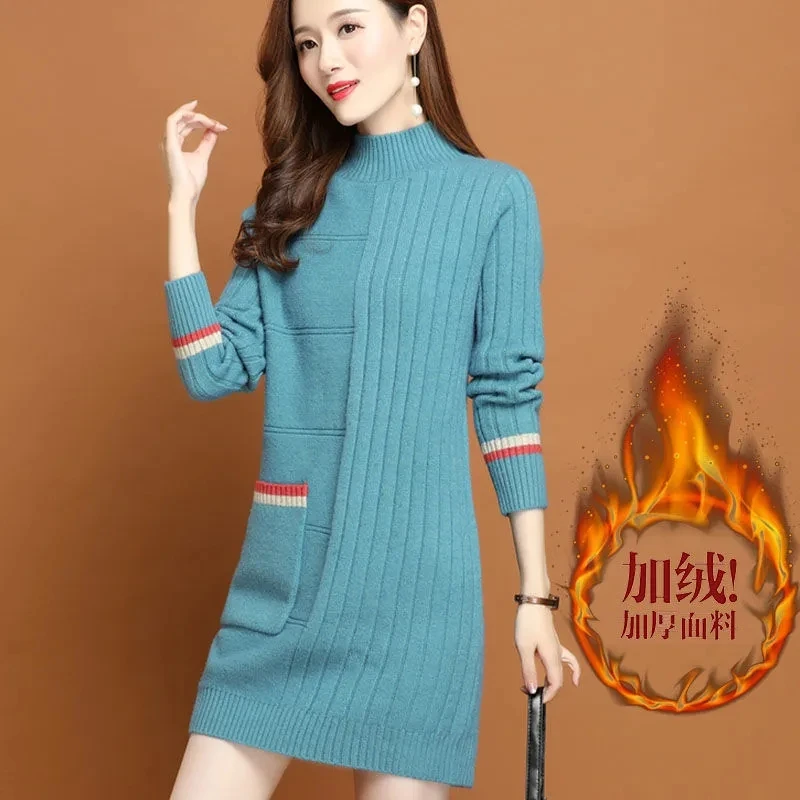2024 New Autumn Winter Plush Warm Knitted Sweater Womens Long Loose Jumper Female Soft Pullovers And Sweaters Ladies Casual Tops