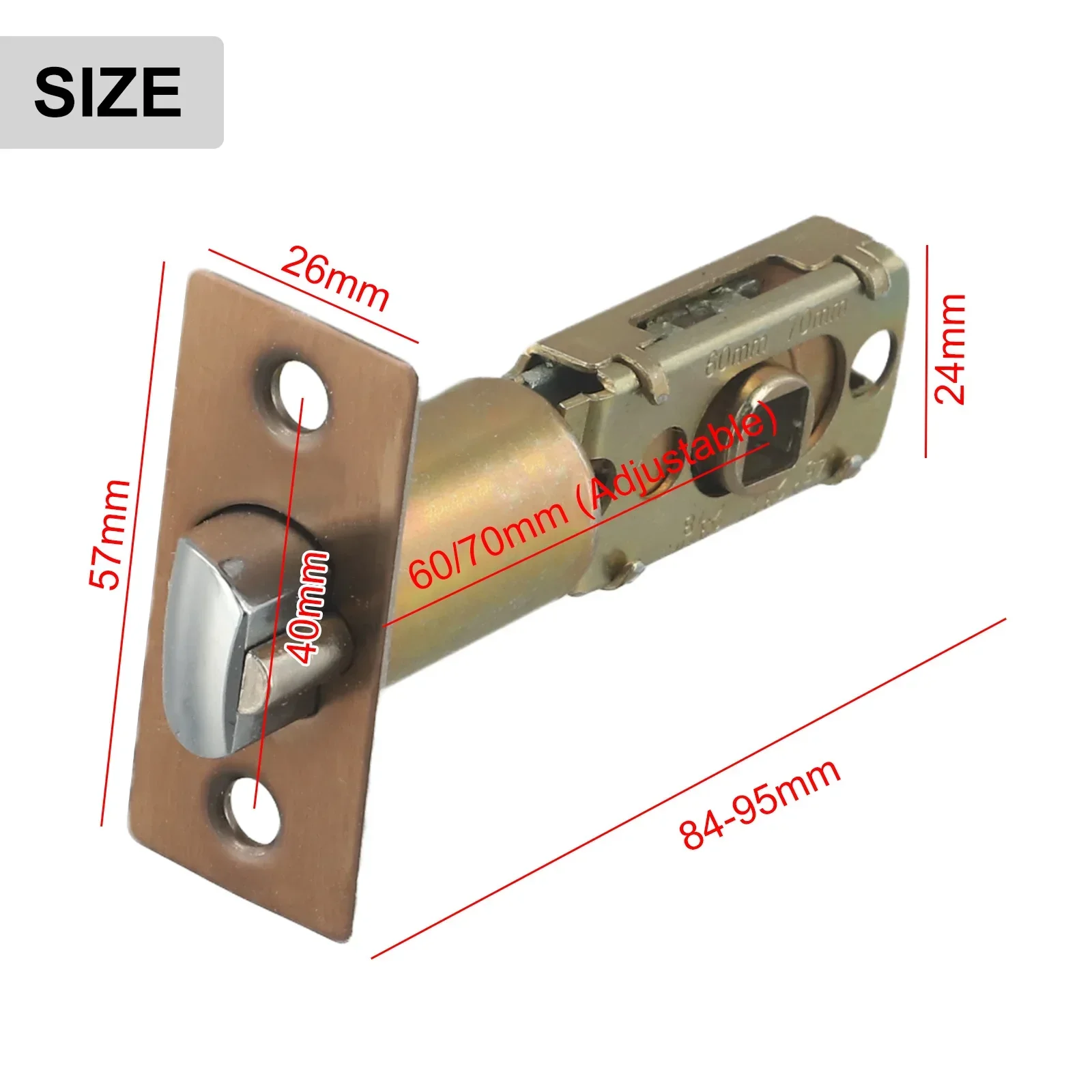 Bathroom Door Lock Body Washroom Single Tongue Lock Bolt Door Core Hardware 45 Degrees 60-70 Adjustable Body ﻿