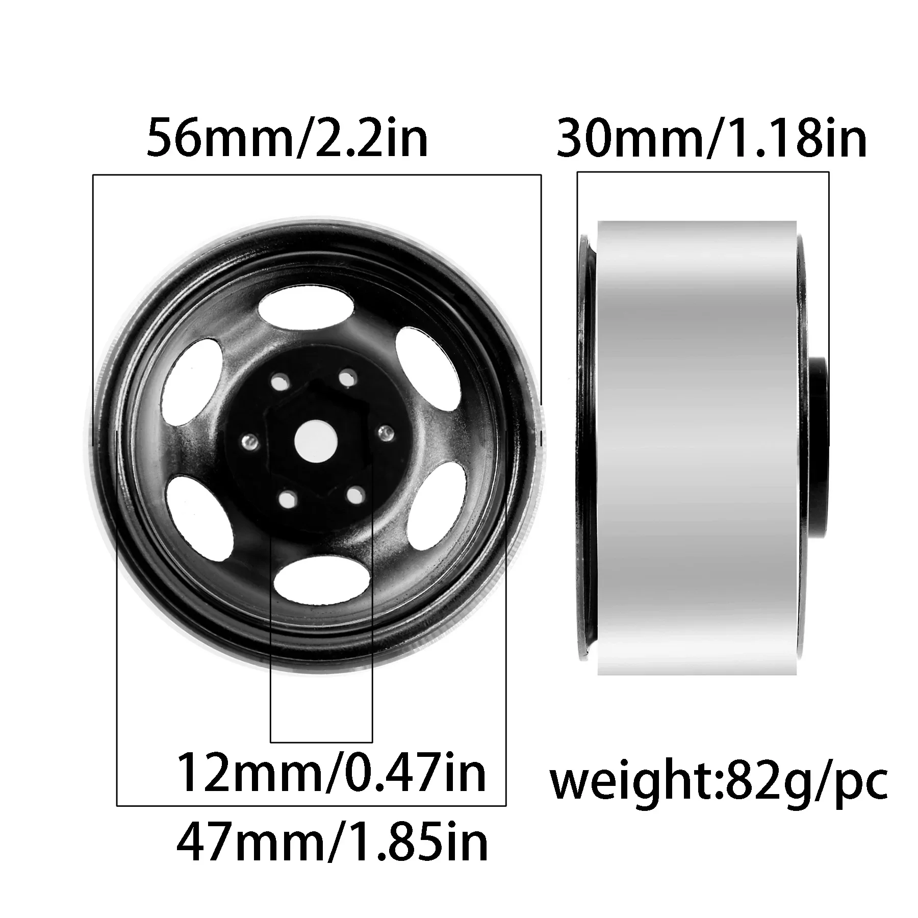Ensemble de quatre roues métal beadlock pour voiture tout terrain, posées sur une surface rocheuse.