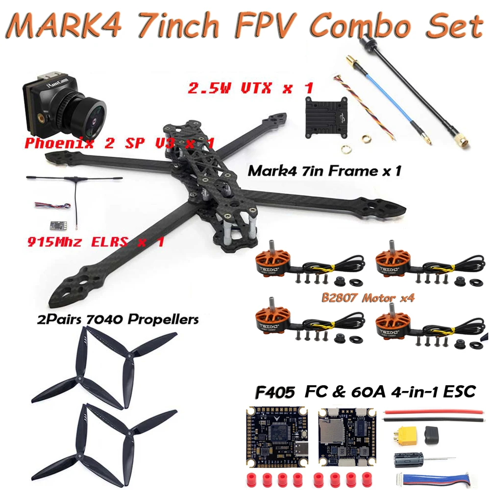 Scbe7007f3a8c46e08f21c9e91a3a3ec36 [M7CR] MARK4 7인치 카본 파이버 프레임 키트 B2807 브러시리스 모터 F405 FC 60A ESC 7040 프로펠러 2.5W VTX 카메라 (7인치 FPV RC 드론 DIY용)