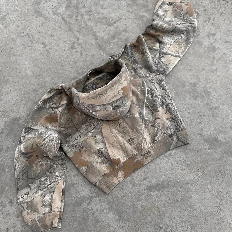 American retro do old camouflage zip up hooded jacket men and women spring and fall workwear jacket Y2K sweatshirt  streetwear 4