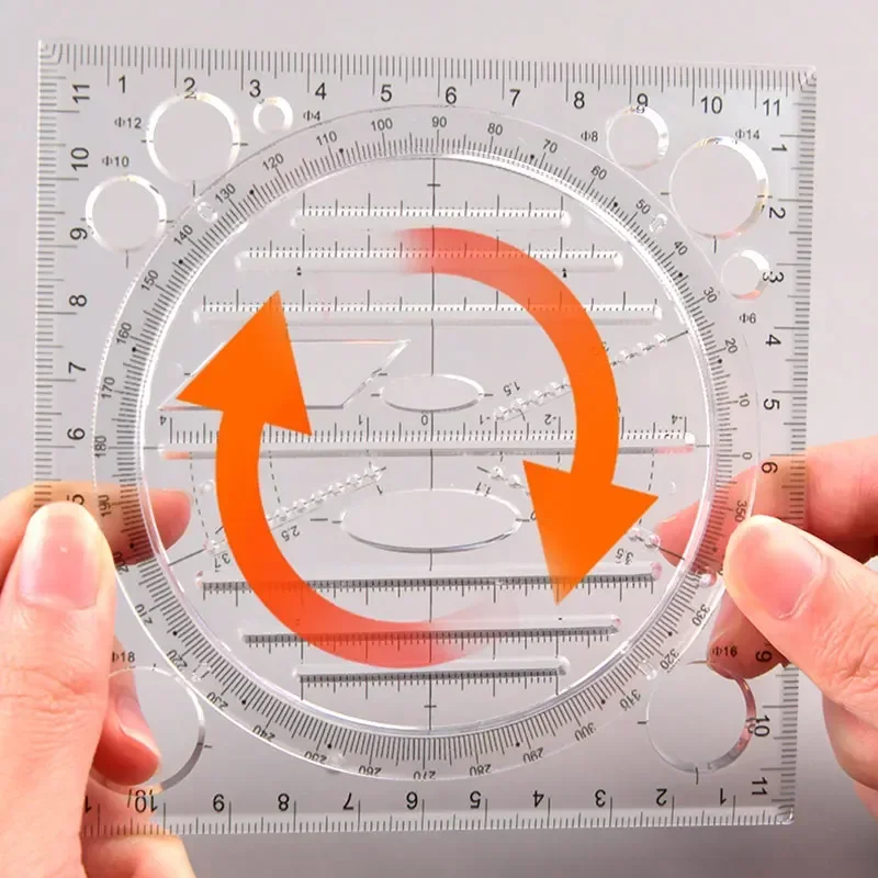 Multifunction Rotatable Ruler Drawing Template Art Design Architecture Geometry Circle Drafting Measuring Scale