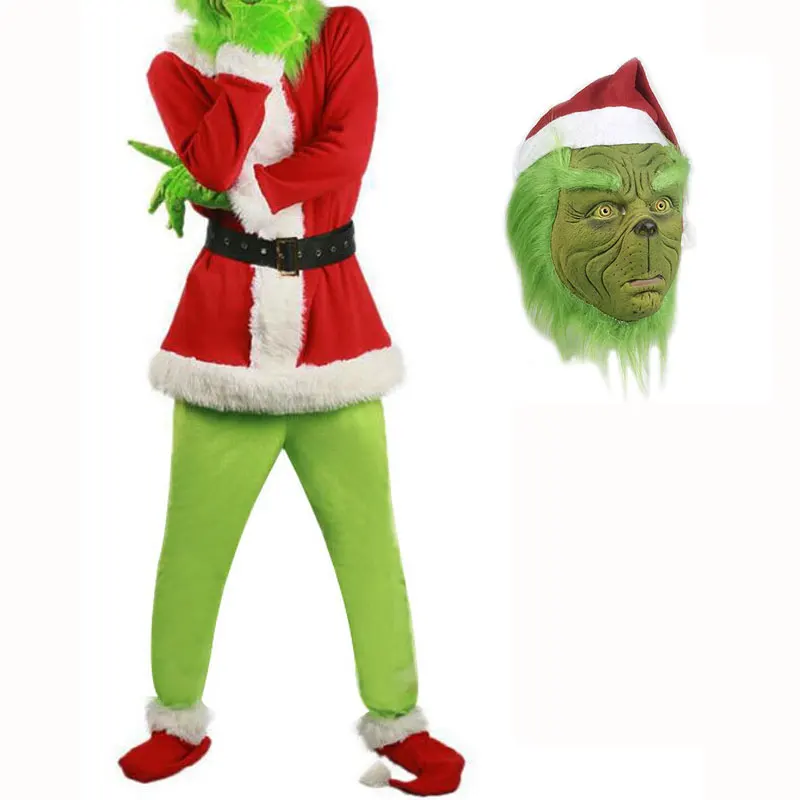 Heren kerstpak 12 stuks set rood luxe fluwelen volwassen kerstman kostuum voor kerstfeest cosplay (kleur: rood, maat: 2XL