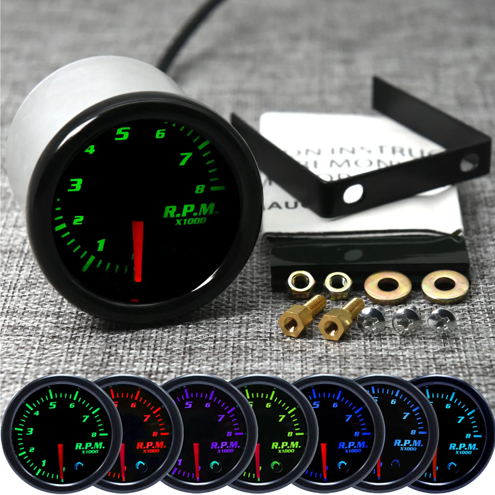 7 Color LED 52mm Universal Tachometer Gauge - 0-8000 RPM Digital ...