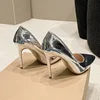 Soft Leather Sliver Gold High Heels 8/10cm Shoe Fashion Women Pumps Pointed Toe Slip-on Office Woman Wedding Shoes Large Size 43 3
