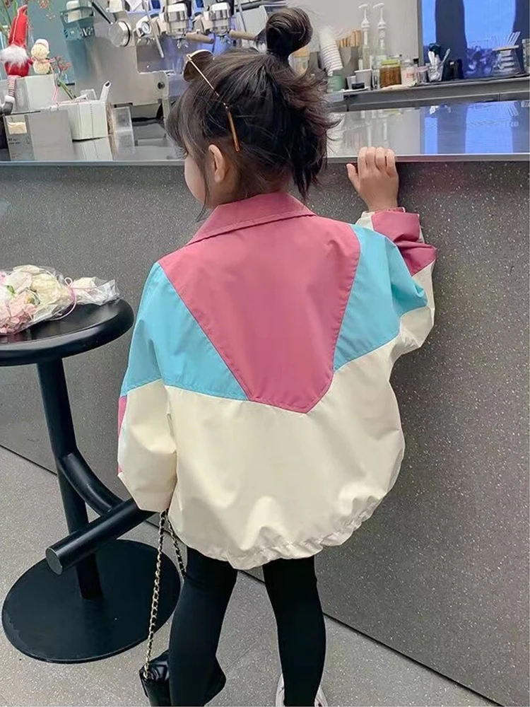Girls Colorblocked Baseball Trench Jacket - Spring Autumn Casual Outerwear Ages 2-10