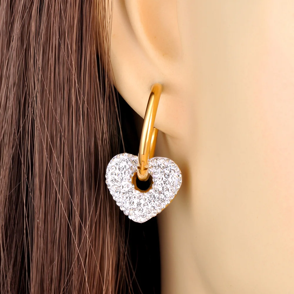 JeeMango Schwarz/weiße Strass-Herz-Creolen für Damen, Edelstahl-Hochzeitsohrringe für Bräute, серьги женские E23072 – Detail 6