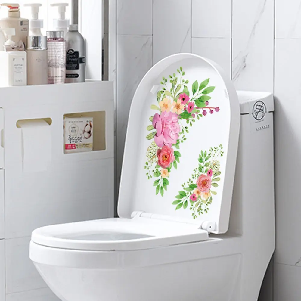 Floral Toilet Stickers Gorgeous Flower Decals Wall Mural Bathroom Ornament Home Decoration Creative Design Removable PVC Gift