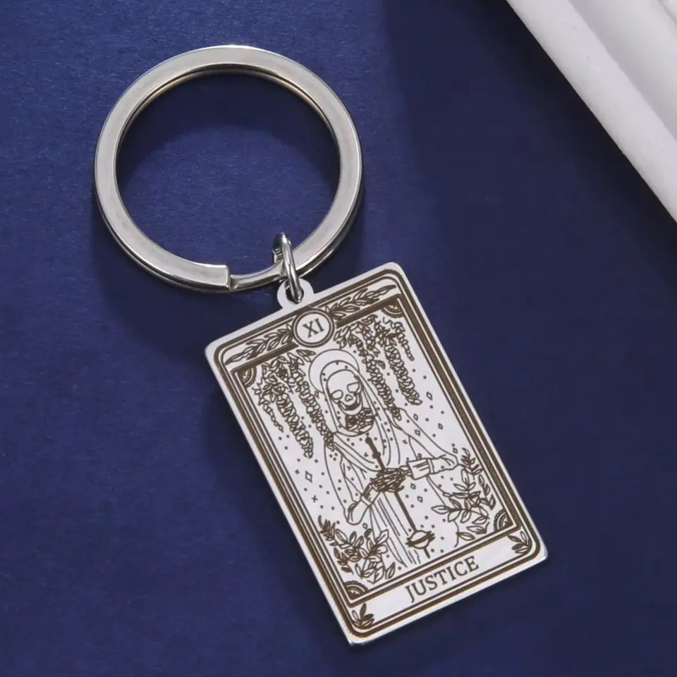 ステンレススチールタロットカードキーホルダー,スケルトン