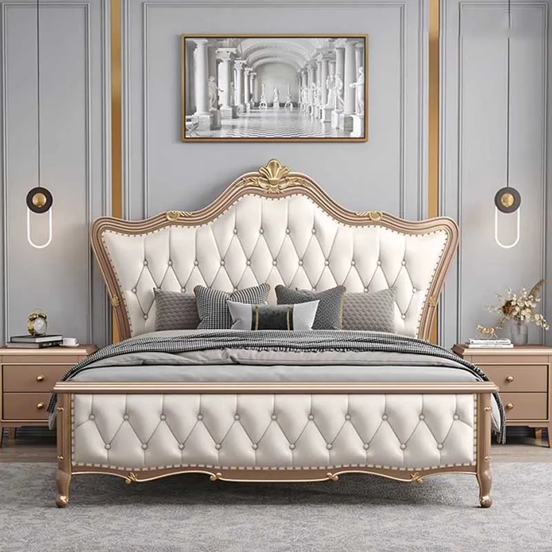 

Upholstery Villa Double Bed Designer Glamorous Modern King Size Bed Frame Storage Safe Sleeping Cama Box Casal Furnitures