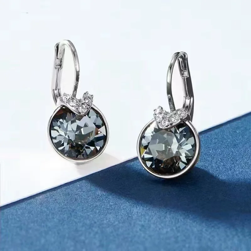 Drop Earrings Bella V for Women Christmas Birthday Genuine Austrian Crystals Round Cut Dangle Silver Color Pierced