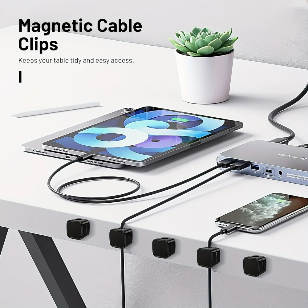 ​Magnetic Cable Clips Adjustable Cord Holder | Adhesive Under Desk Mgmt Organizer for Home Office Car Wall Desktop Nightstand​​