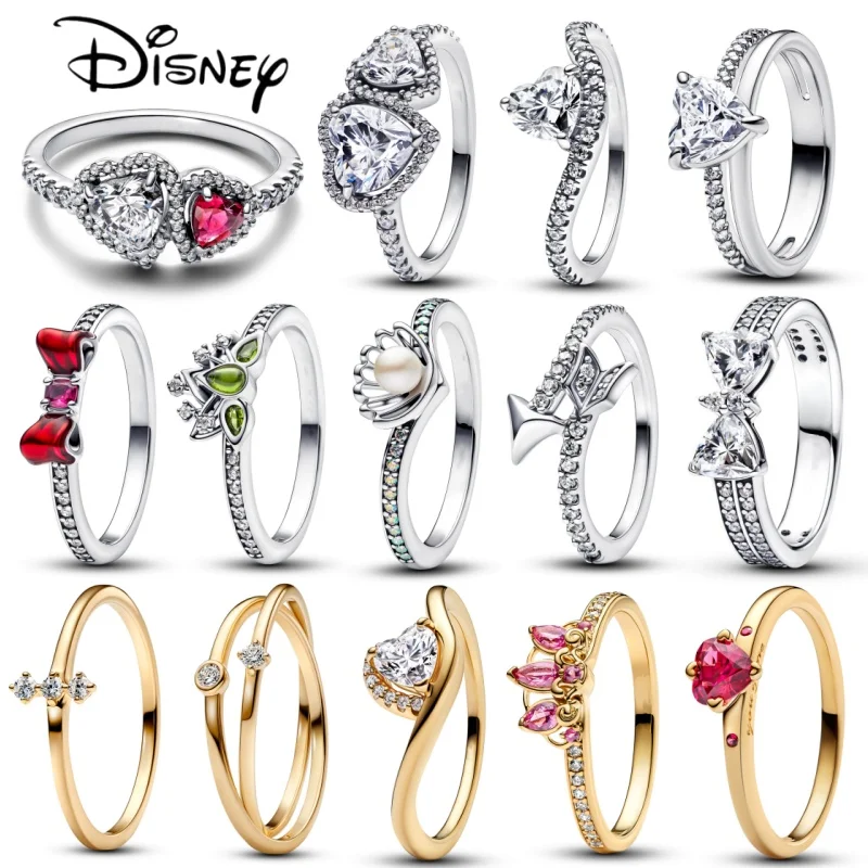 Ring Set Finger Ring Sparkling Heart Ring Adjustable Rings Disney Princess Tiana Halo Hearts Sparkling Arrow 2025 DIY Gifts for Women