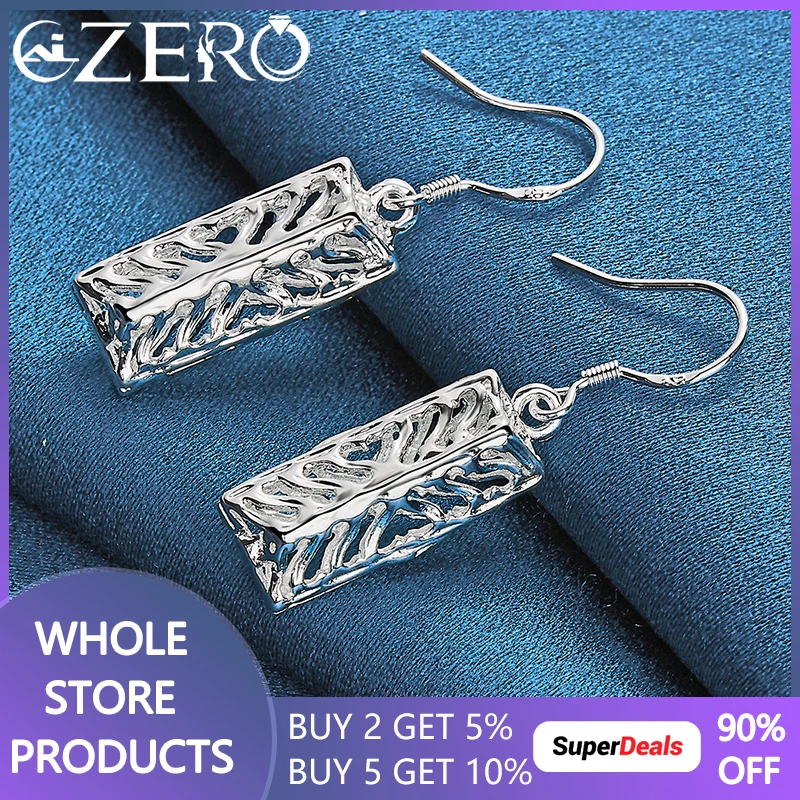 

ALIZERO 925 Sterling Silver Hollow Rectangle Earrings For Women Fashion Wedding Party Drop Earring Jewelry Charms Gift