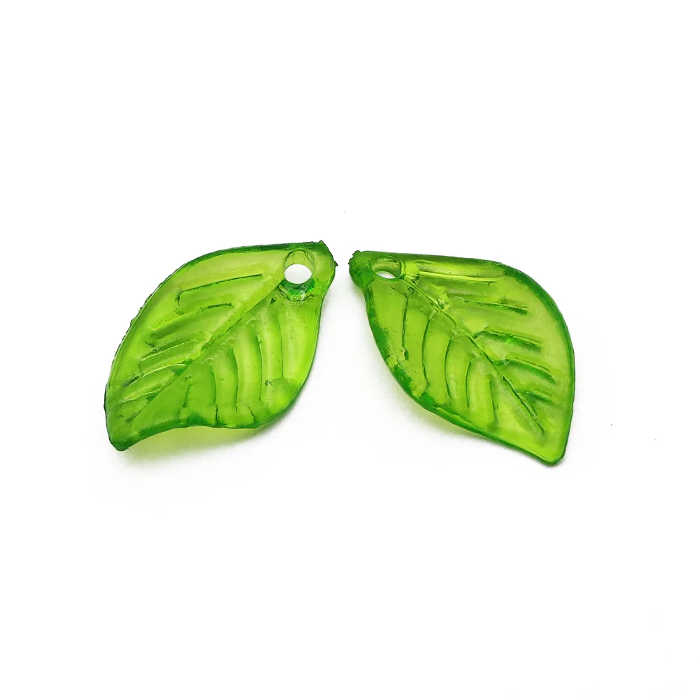 Green Plastic Leaf Charms Leaves Beads Pendants 30pcs/lot For Diy Necklace Bracelet Earrings Jewelry Making Handmade Crafts
