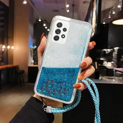 Glitter Liquid Silicone Lanyard Phone Case - Sleek & Durable Protection with Sparkle Finish for A02S (Blue)