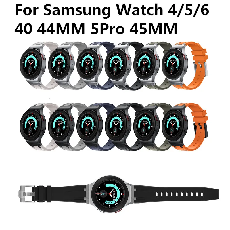 

Ремешок силиконовый для Samsung Watch 4/5/6 40 44 мм 5Pro 45 мм, резиновый роскошный браслет без зазоров для Galaxy Watch 4/6Classic 42 43 мм 46 47 мм