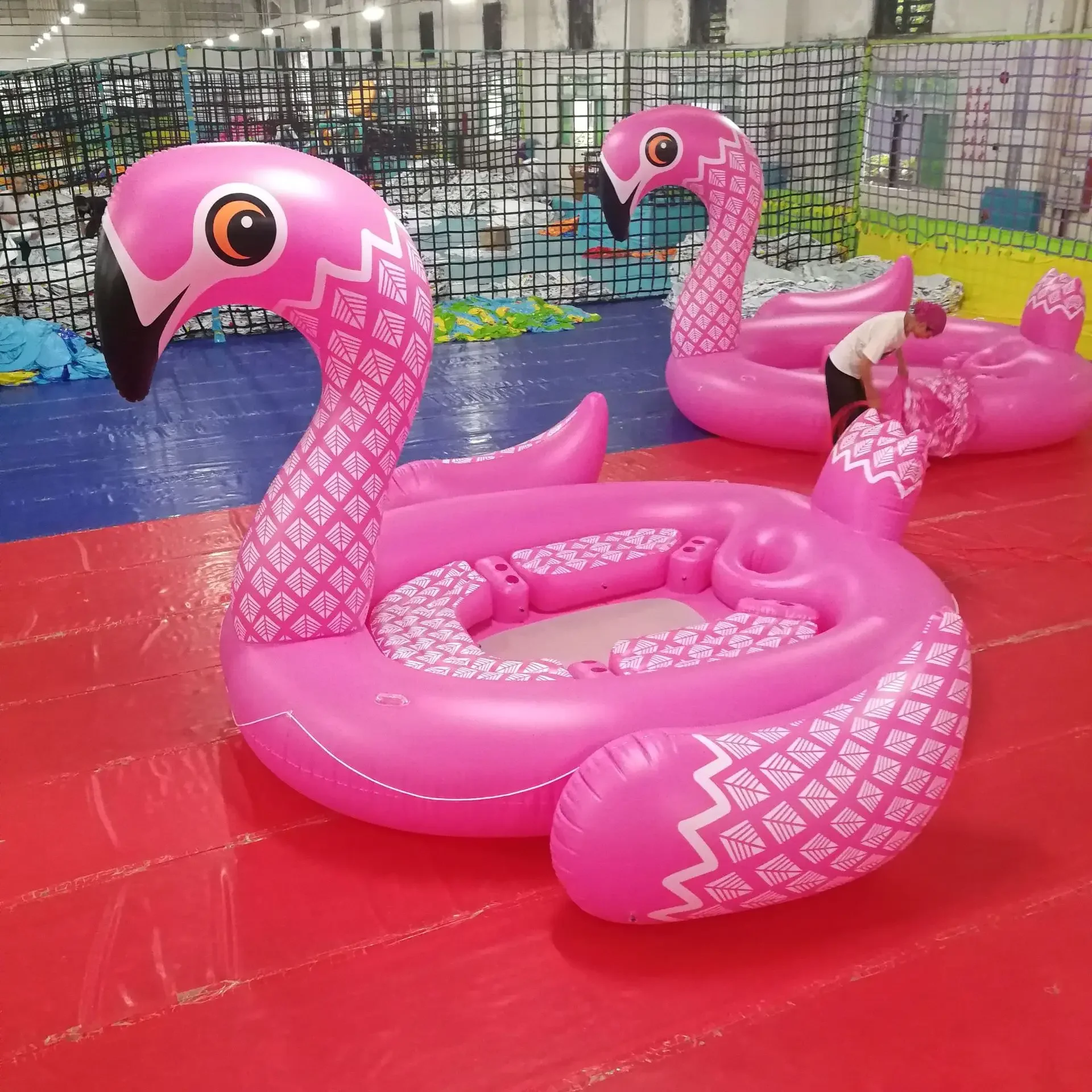 Big inflatable 6 person flamingo pool float party floating island water float lounge swan boat