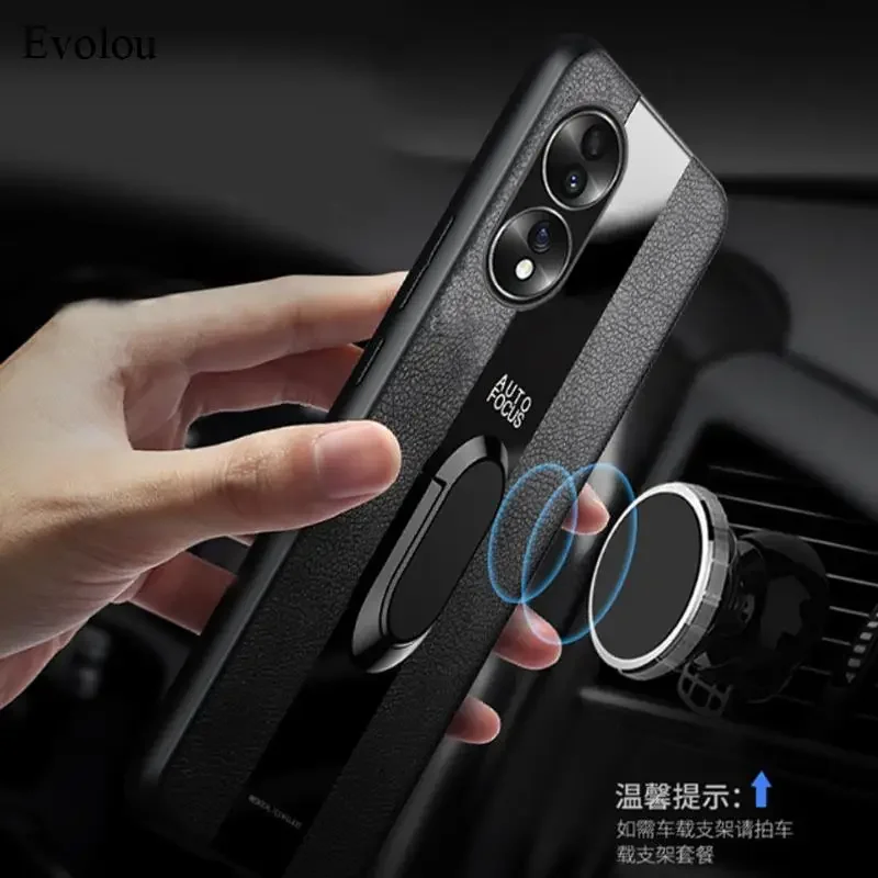 Premium PU Leather Plexiglass Case with Magnetic Ring Holder and Shockproof Design