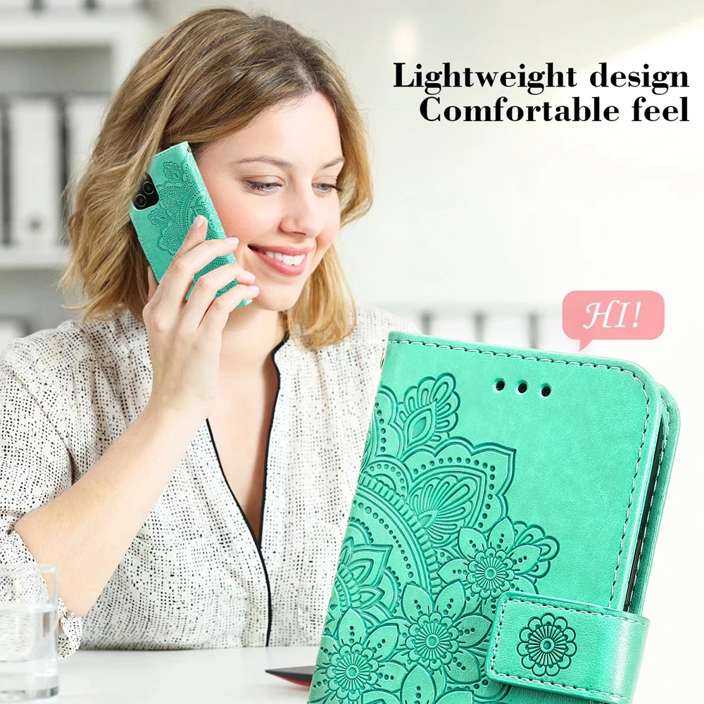 Premium Sunflower Embossed Leather Wallet Case with Magnetic Flip Cover