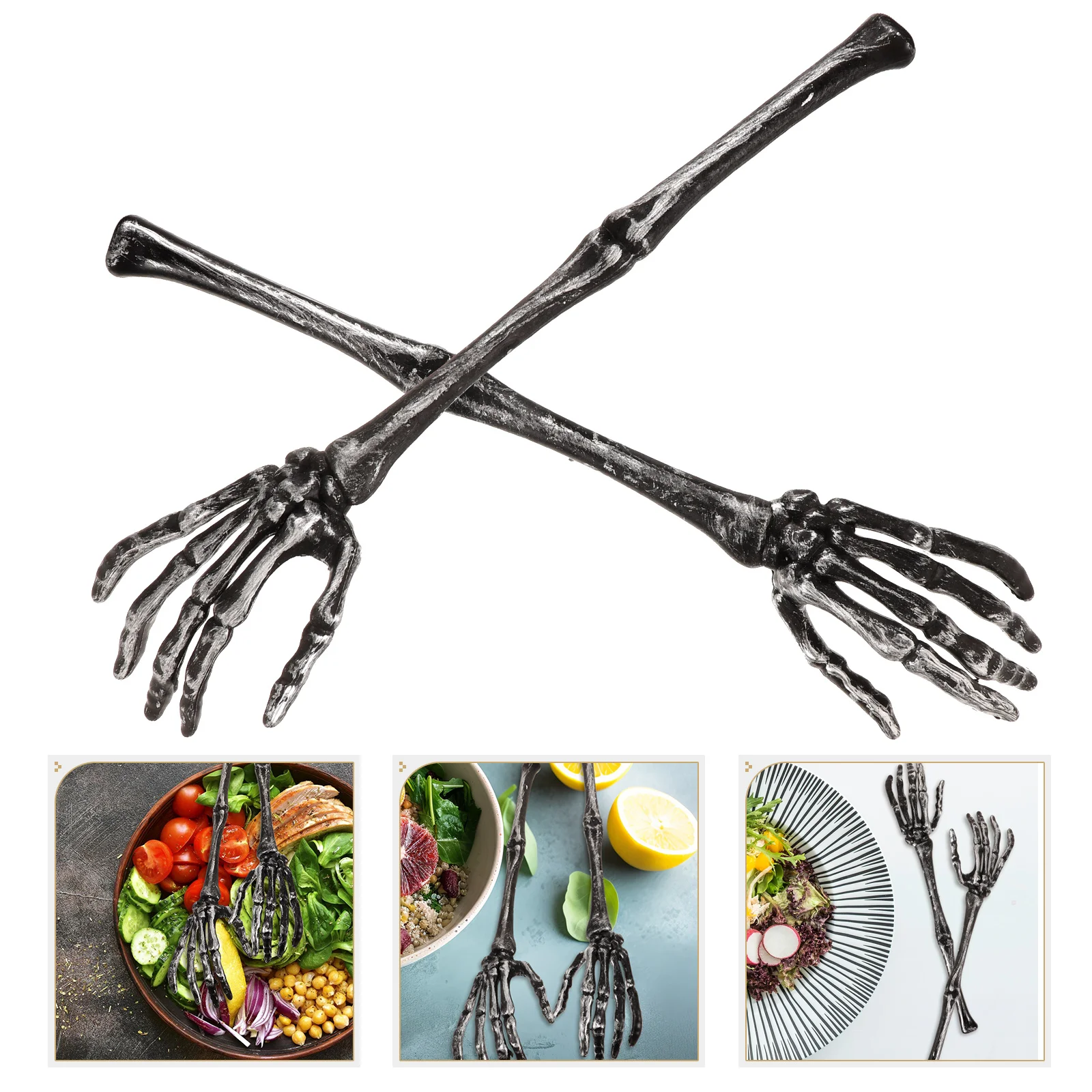 

2 Pcs Skull Claw Salad Spoon Tongs Decorate for Halloween Creative Plastic