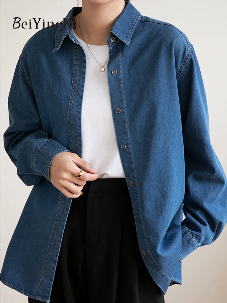 

Beiyingni 2023 Spring Autumn Women's Denim Shirts Vintage Single-breasted Chic Korean Coats Female Harajuku Street Blouses Tops