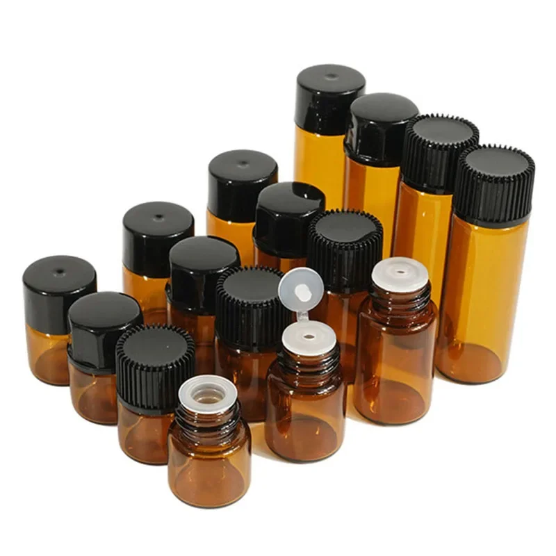 

100pcs 1ml/2ml/3ml/5ml Empty Dram Amber Glass Essential Oil Bottle Glass Vials Refillable Bottles Perfume Oil Sample Test Bottle
