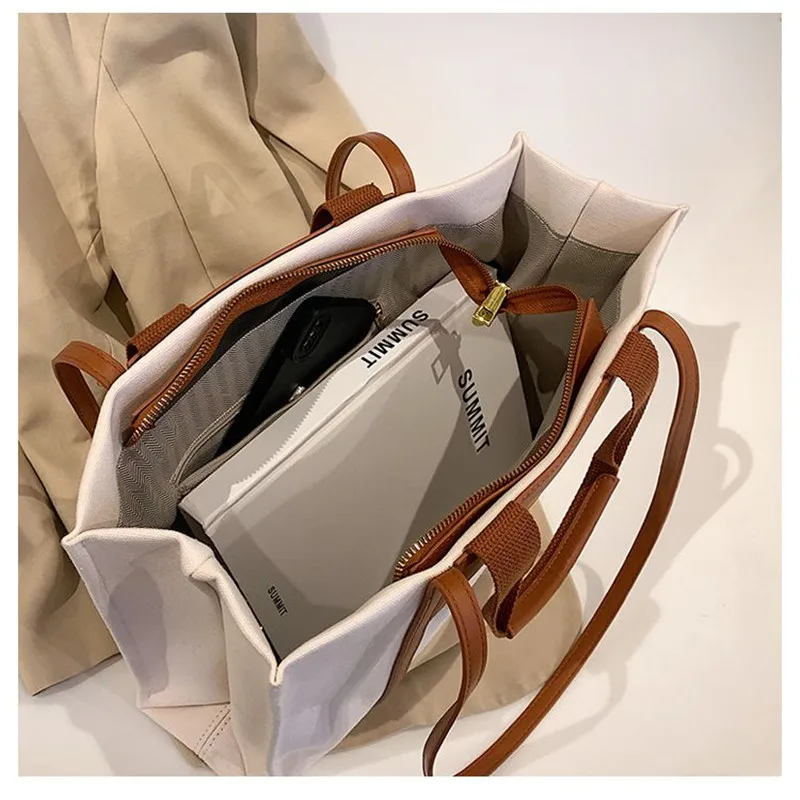 High Quality Canvas Leather Women Bags Shoulder Bags For Women Large Capacity Ladies Handbags Purse Shopping Bag Free Shipping