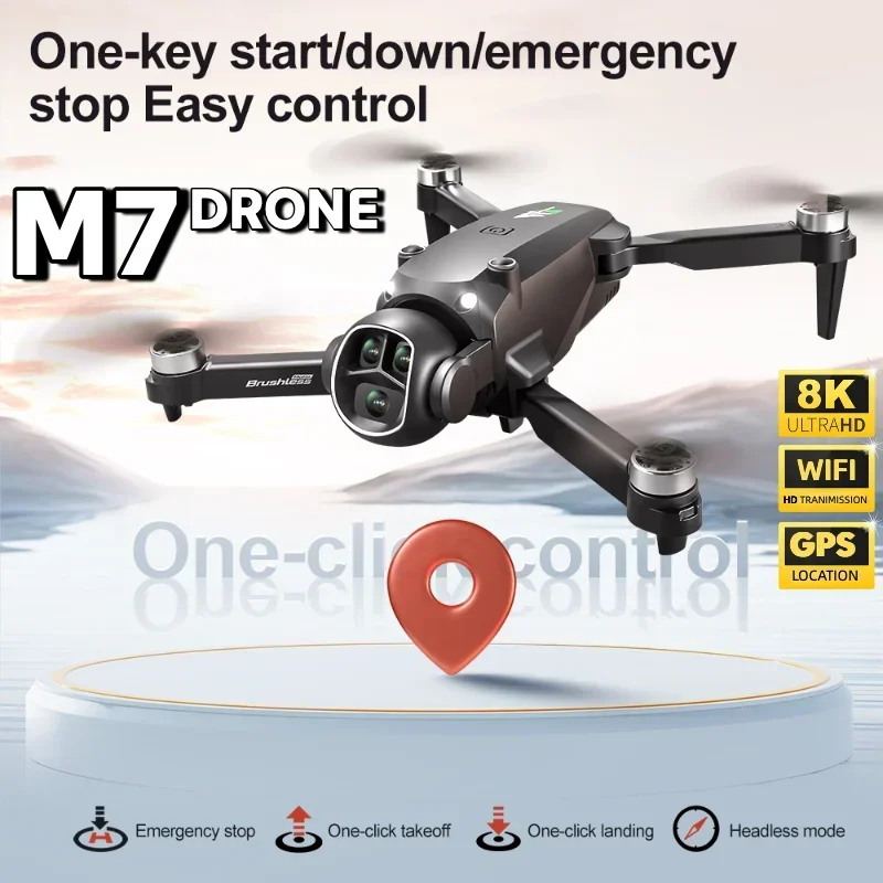 Drone M7 4K/8K avec caméra, sans balais, 2 batteries, télécommande