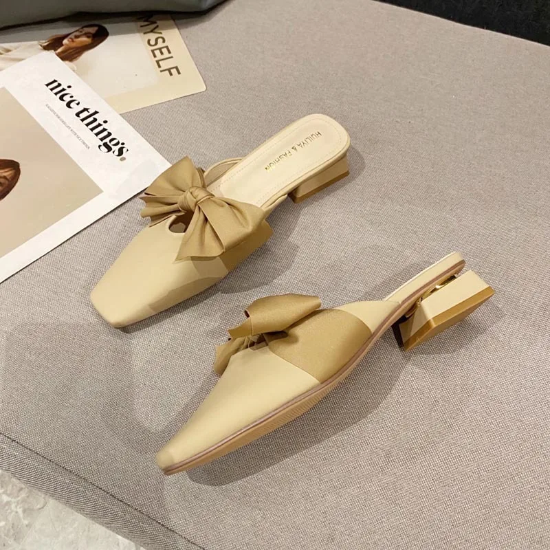 

2022 Summer Fashion Women Sandals Bow Casual Flats Outdoor Slippers Low Heel Mules Ladies Elegant Party Shoes Dress Sandals