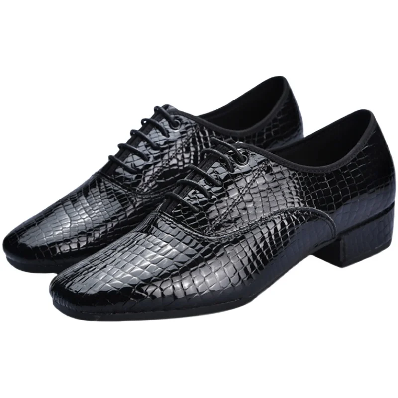 Modern Dance Shoes Men Leather Soft Square Latin Dance Shoes Waltz Serpentine Scaly Breathable Sneakers Ballroom Dance Shoes