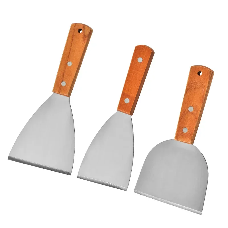Pancake spatula Wooden Handle Pancake Spatula Frying Steak Spatula Barbecue Stainless Steel Kitchen Baking Cooking Gadget Small