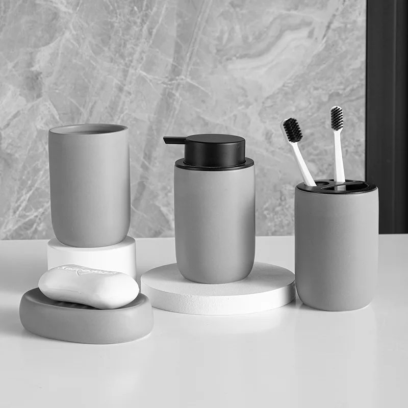 Nordic Ceramic Bathroom Lotion Bottle Press Hand Sanitizer Bottle Mouthwash Cup Toothbrush Holder Black Liquid Soap Dispenser bathroom accessories