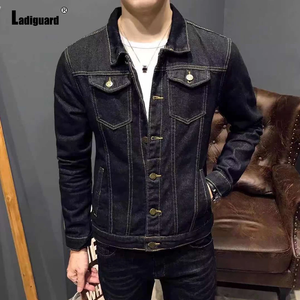 Latest Autumn Simple Denim Jackets Plus Size Men Fashion Slim Jean Outerwear Buttons Fly Denim Jacket Sexy Mens Clothing 2022