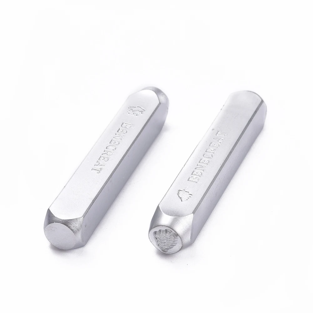 1Box Iron Metal Stamps for Imprinting Metal Plastic Wood Leather Natural Theme Pattern Platinum 65.5x10mm Pattern: 6mm 12pcs/box