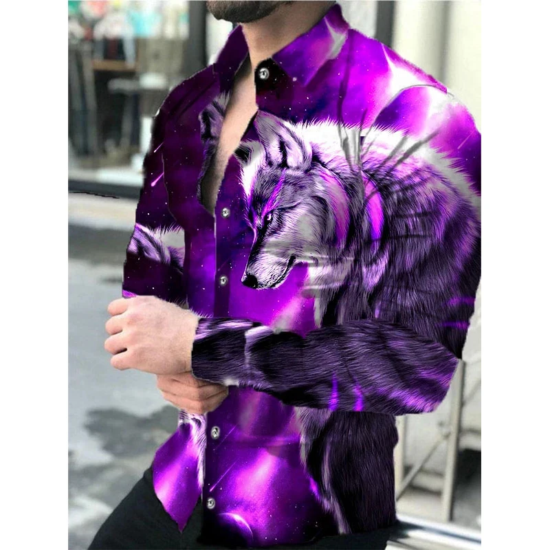 Luxury Social Men Shirts Turn-down Collar Buttoned Shirt Casual Tiger Print Long Sleeve Tops Men's Clothing Prom Party Cardigan short sleeve button down